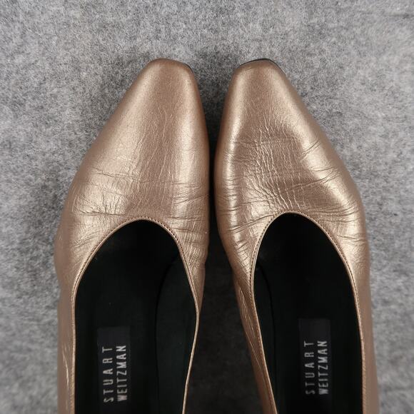Stuart Weitzman Shoes Womens 8.5 Pump Classic Retro Leather Metallic Chunky Heel - Picture 8 of 13